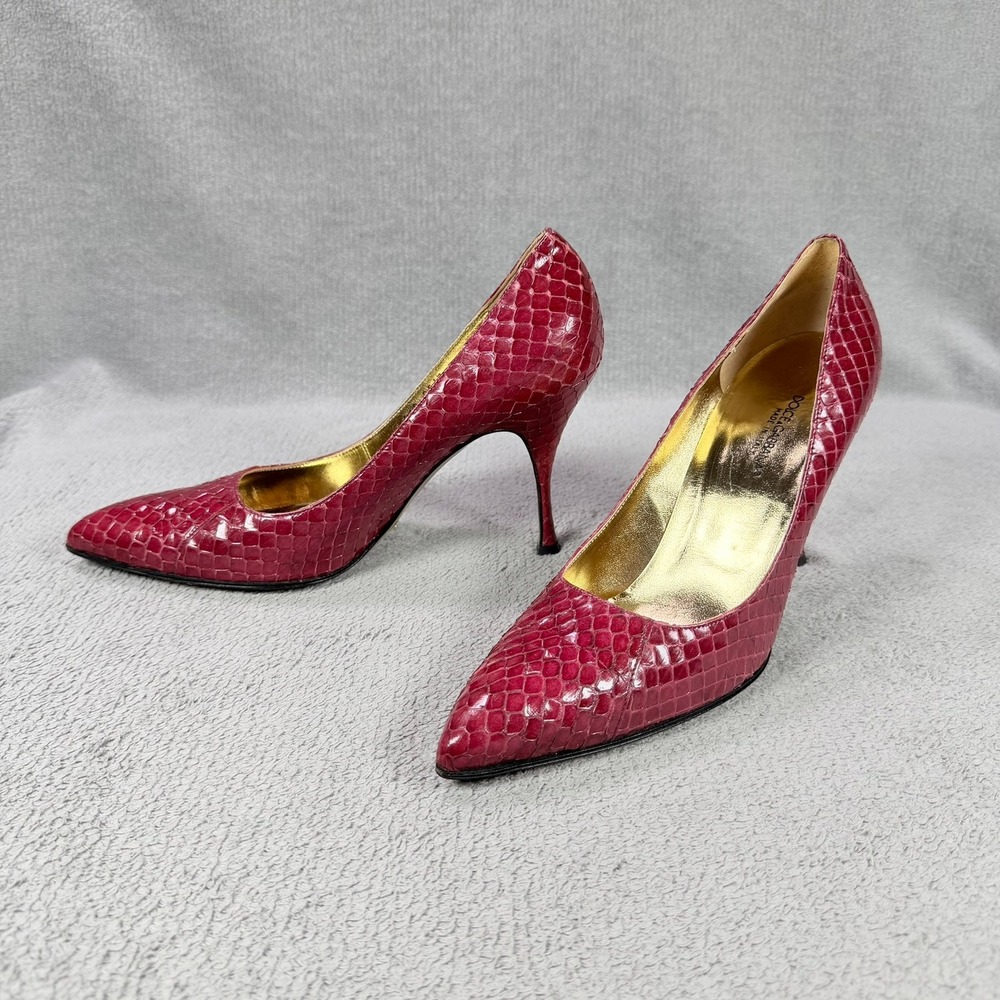 Dolce & Gabbana Womens 39 Pink Snakeskin Leather Pointed Toe Stiletto Heel Pumps